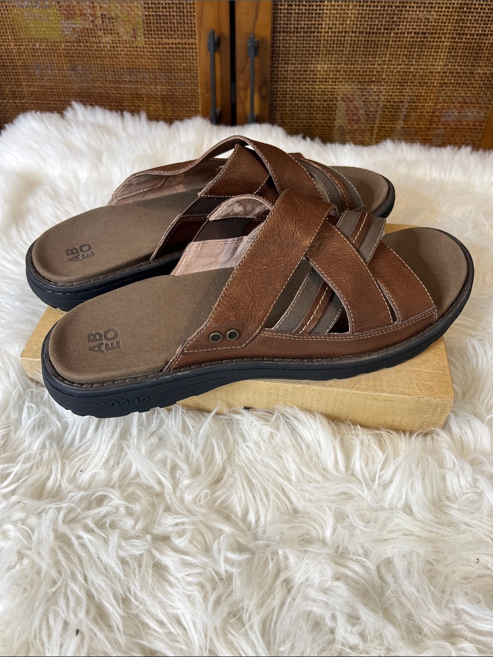 ABEO Brant Men's Brown Leather Crossover Slide Sandals